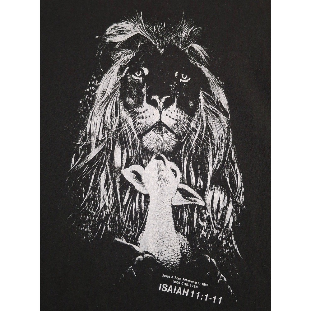 Vintage 90s Fruit of the Loom Isaiah 11 Lion Lamb T-Shirt Mens XL Black USA